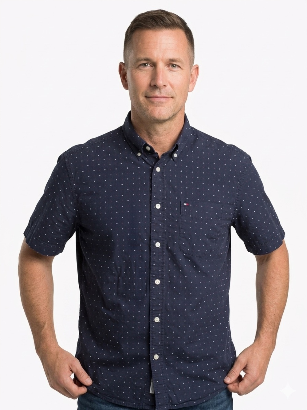 Tommy Hilfiger Men’s Classic Fit Button Up Shirt Size M Blue Geometric Dot
